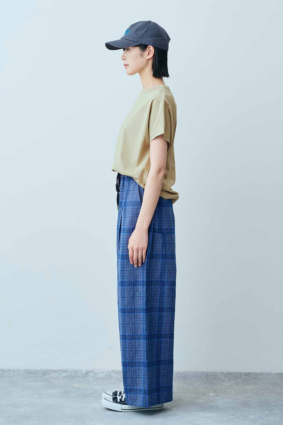 THREE FIFTY STANDARD|汗じみ軽減加工 フレンチスリーブ Ｔシャツのコーディネート|モデル身長：163cm 着用サイズ：M