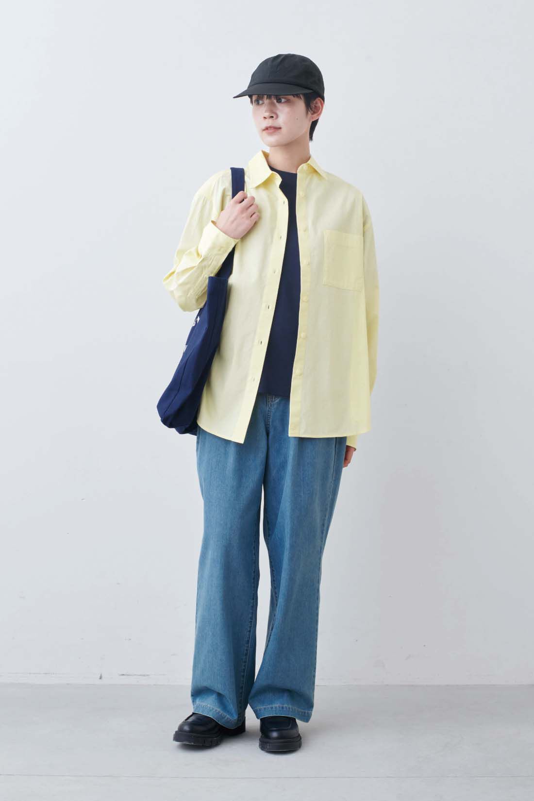 THREE FIFTY STANDARD|THREE FIFTY STANDARD　メッセージロゴトートバッグ〈ネイビー〉