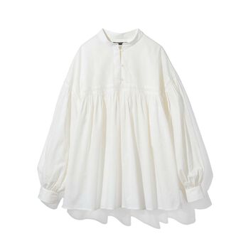 ピコ刺繍のコットンギャザーブラウス〈オフホワイト〉