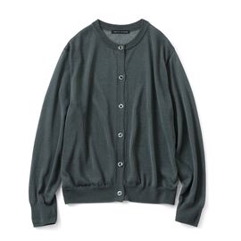 THREE FIFTY STANDARD | 日本製 シアー クルーネック カーディガン 〈ダークグレー〉
