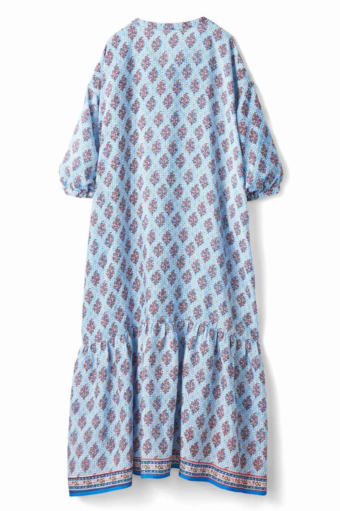 THREE FIFTY STANDARD|THREE FIFTY STANDARD インドのハンドスクリーンプリントでつくったワンピース〈ブルー〉|BACK