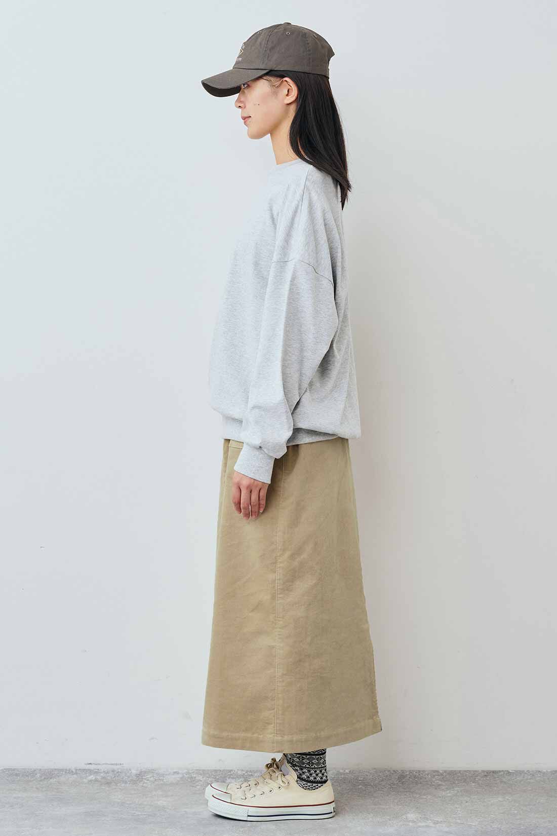 THREE FIFTY STANDARD|THREE FIFTY STANDARD トレーナーみたいなTシャツ〈杢グレー〉|モデル身長：163cm　着用サイズ：M