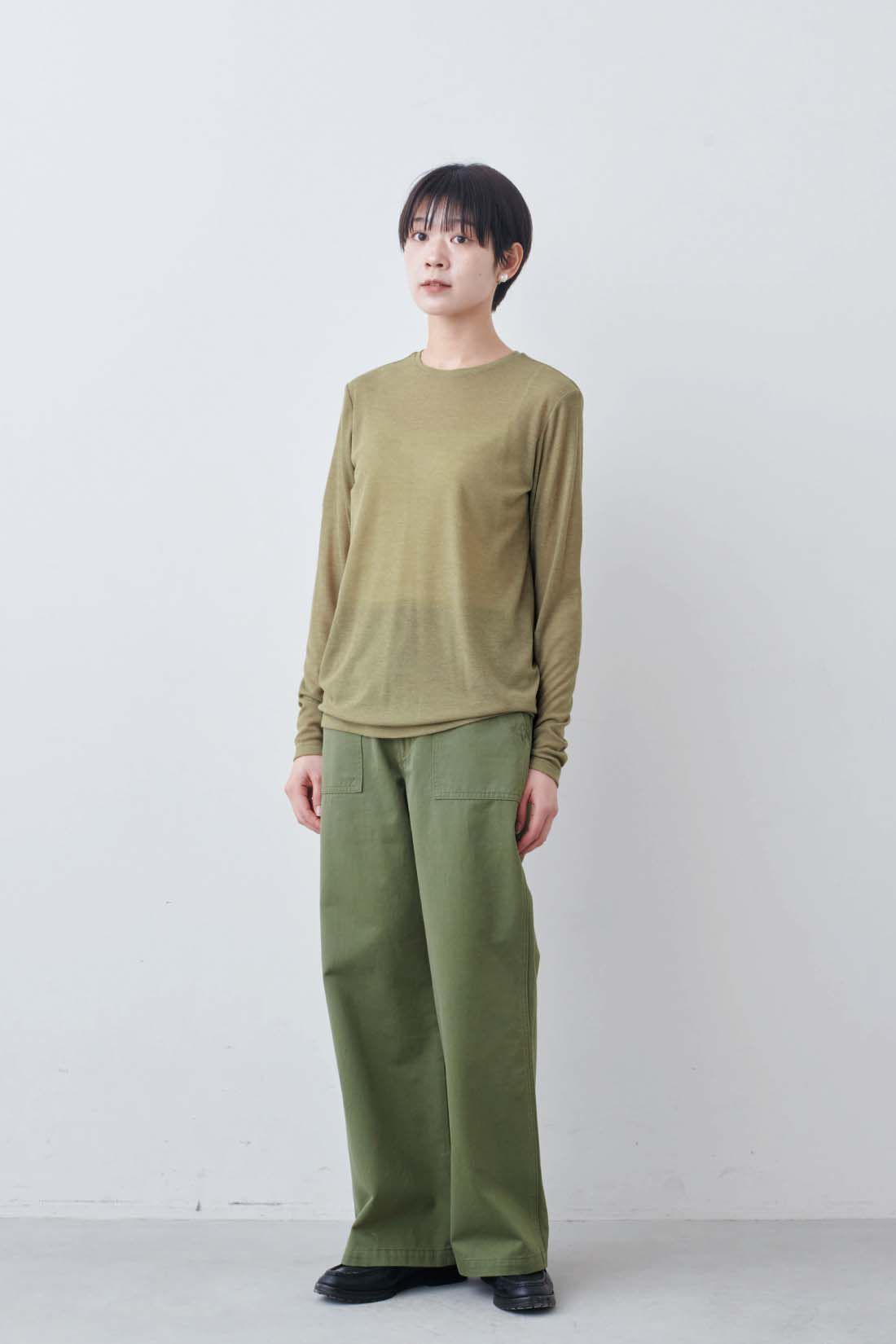 THREE FIFTY STANDARD［スリーフィフティースタンダード］|THREE FIFTY STANDARD　シアーなカットソートップスの会|モデル身長：163cm　着用サイズ：M