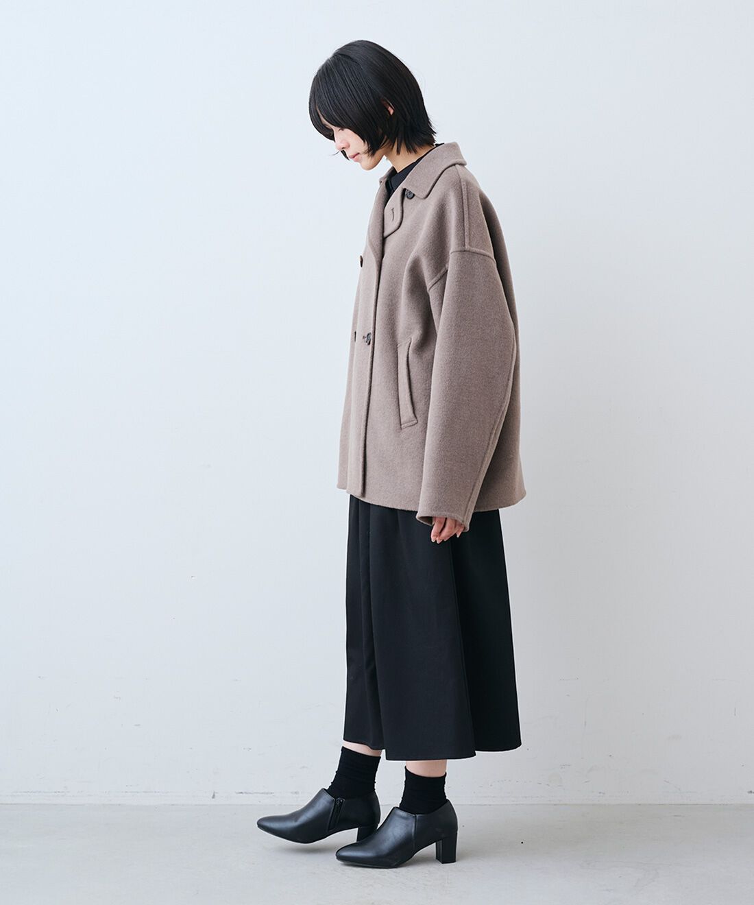 THREE FIFTY STANDARD|ウール混 リバーPコート 〈モカブラウン〉のコーディネート