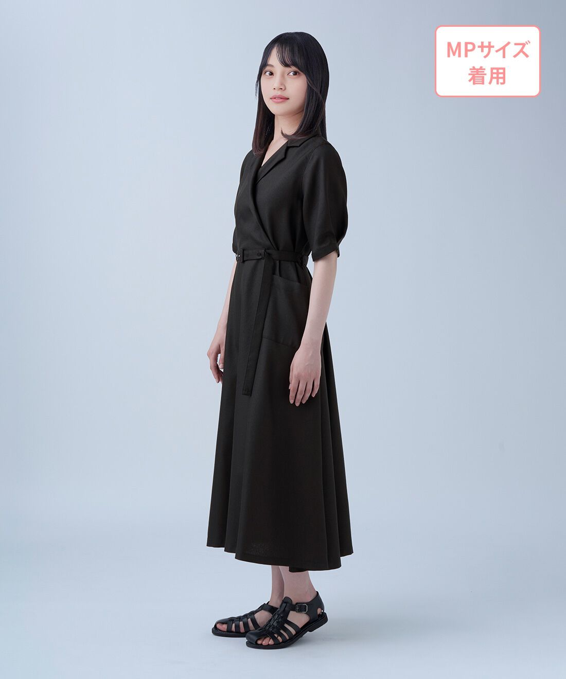 THREE FIFTY STANDARD|THREE FIFTY STANDARD　小谷 実由さんと作った 共ベルトのついたワンピース〈ブラック〉|モデル身長：152cm　着用サイズ：MP