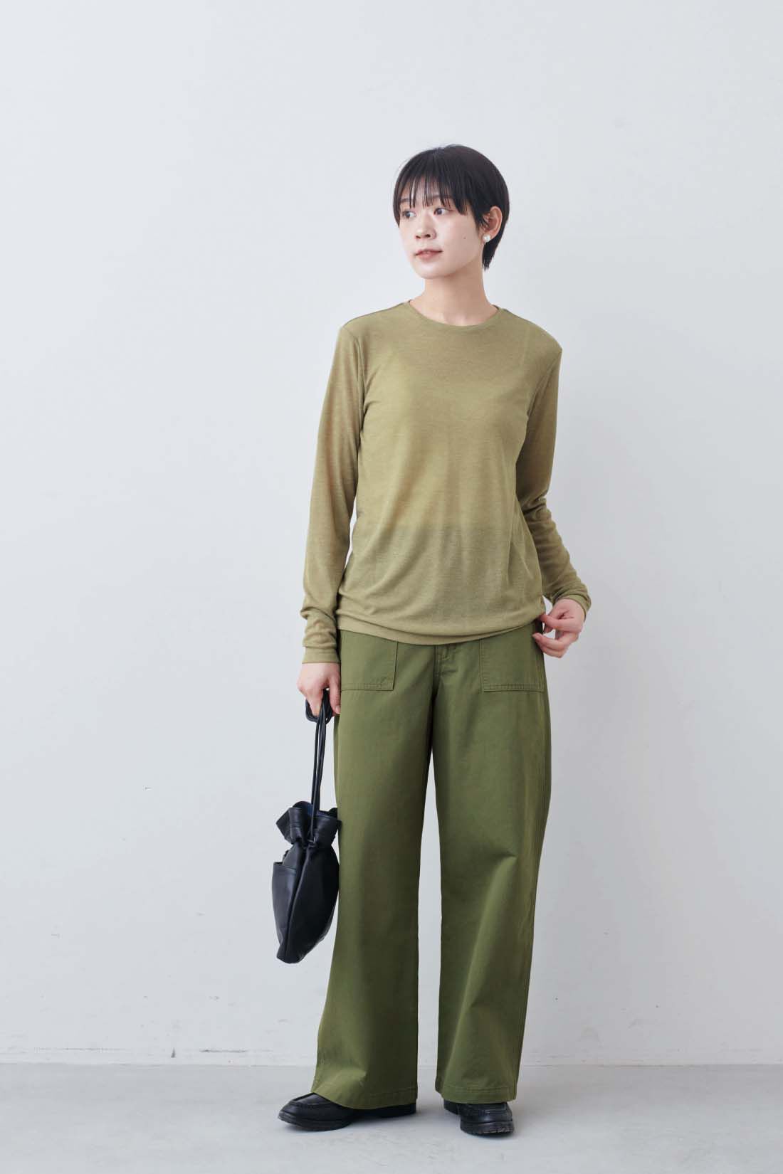 THREE FIFTY STANDARD［スリーフィフティースタンダード］|THREE FIFTY STANDARD　シアーなカットソートップスの会|モデル身長：163cm　着用サイズ：M