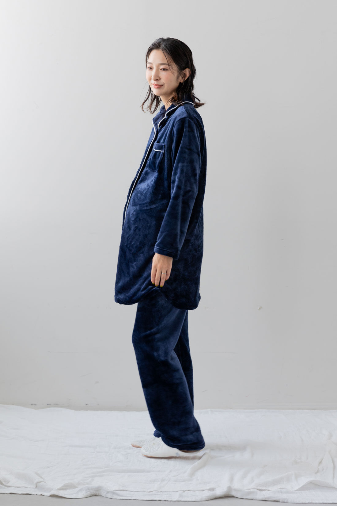 FELISSIMO Mama|［Ｍａｍａ　ｓｅｌｅｃｔ］産前・産後使える　ラムフリースパジャマ〈ネイビー〉