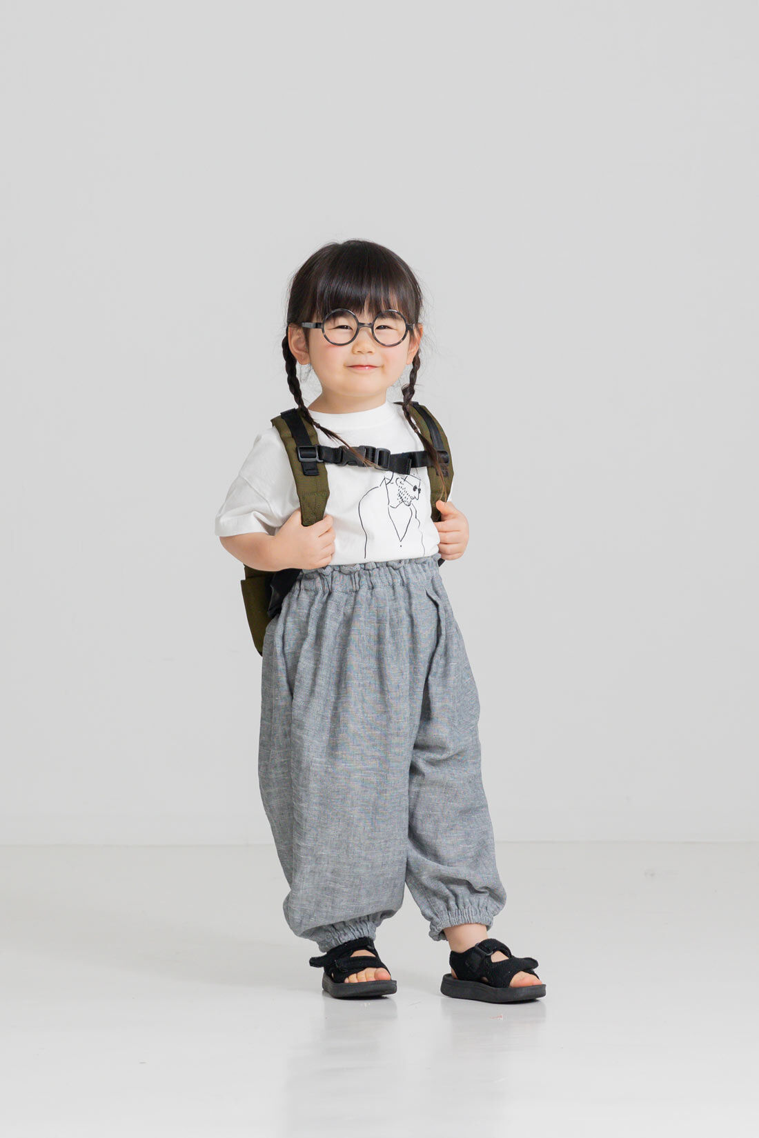 FELISSIMO Mama|リブ　イン　コンフォート　肌に当たる裏側は綿１００％！　風合いのいい麻混ダブルガーゼのぽんわりキッズパンツ〈グレー〉|前後がないのでお子さまが一人で着替えやすい