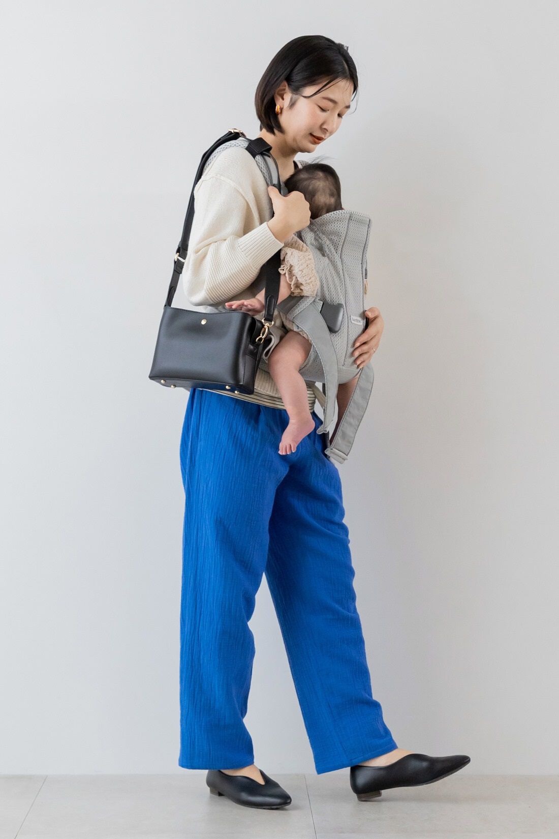 FELISSIMO Mama|Moredde　綿100％楊柳ダブルガーゼ素材が気持ちいい　産前産後楽しめるワイドパンツ〈ブルー〉