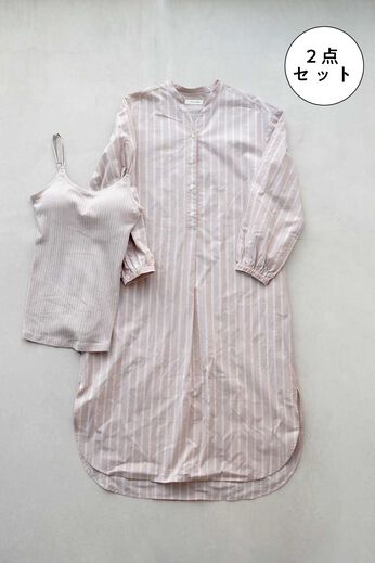 FELISSIMO Mama | マタニティパジャマ 授乳 ワンピースパジャマ ＆ カップ付き 授乳キャミソール〈ベージュ〉