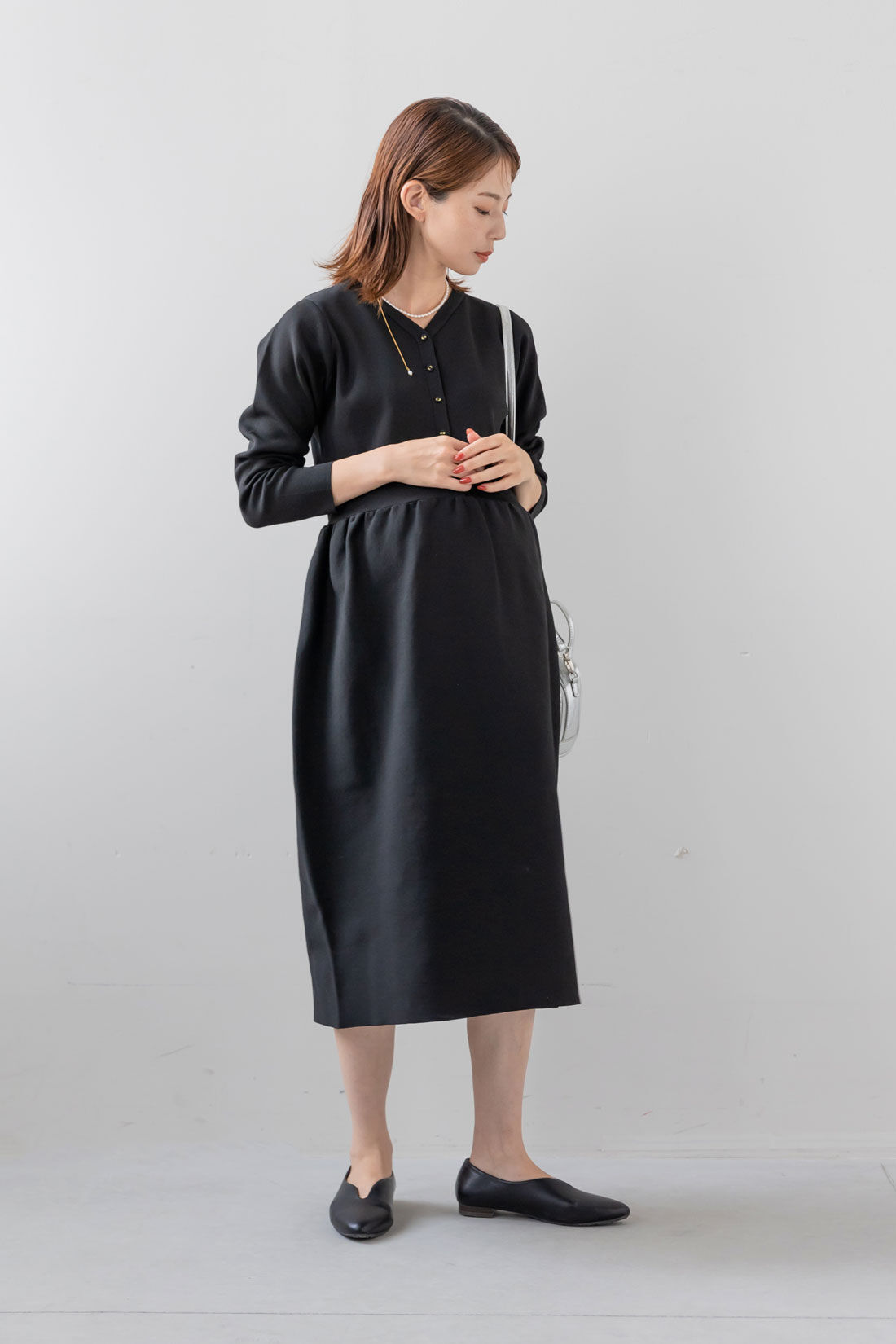 フェリシモMama|Moredde　バウンドニットのブラックニットワンピース