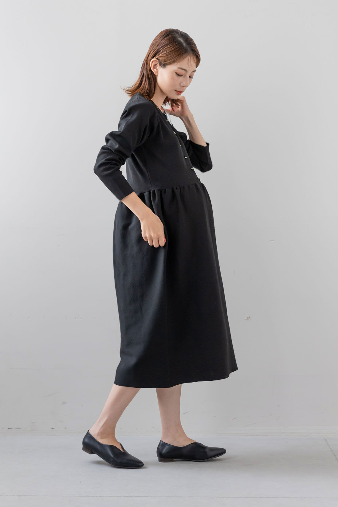 フェリシモMama|Moredde　バウンドニットのブラックニットワンピース