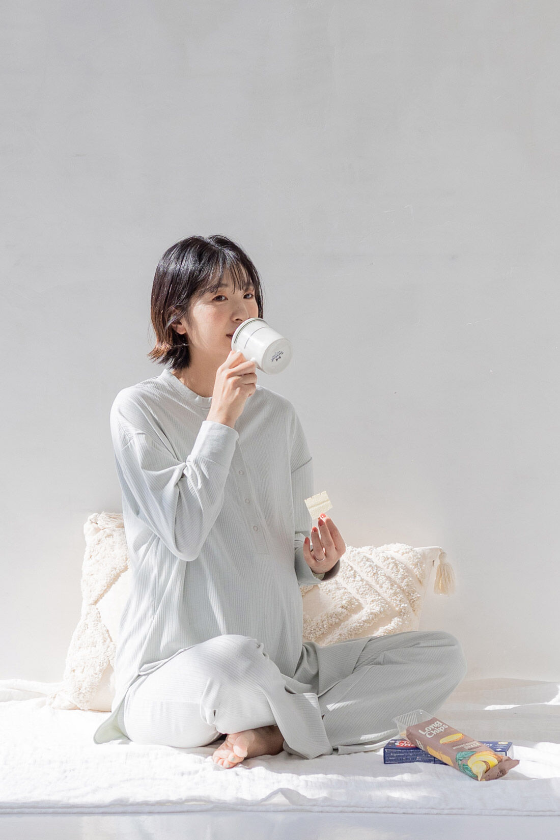 フェリシモMama|Moredde　マタニティから産後も使える　ママによりそうリブカットソーのルームウェアセット〈ミントグレー〉