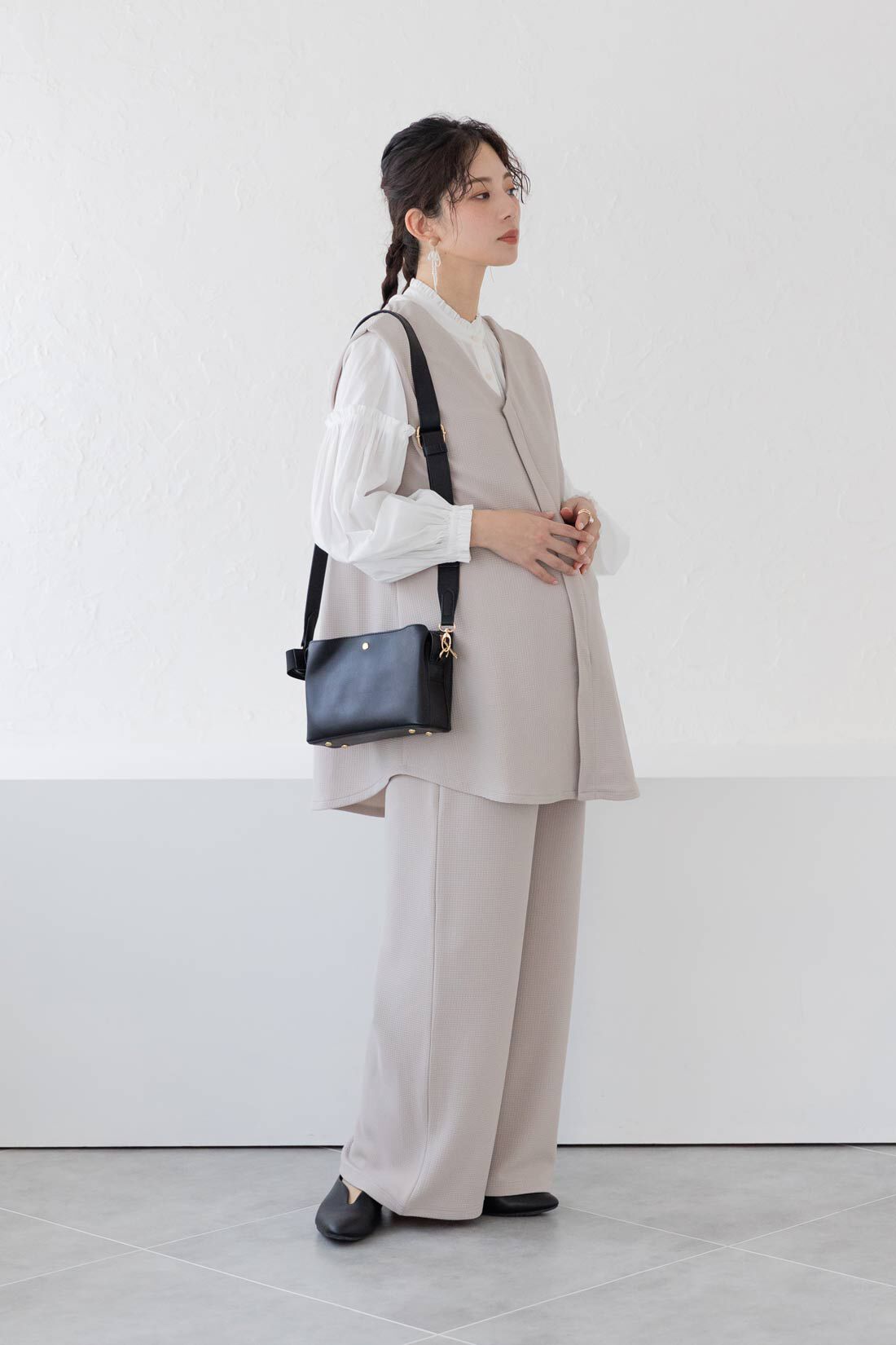 フェリシモMama|Moredde　マタニティから産後も使える　２－ＷＡＹカットソーセットアップ〈グレージュ〉