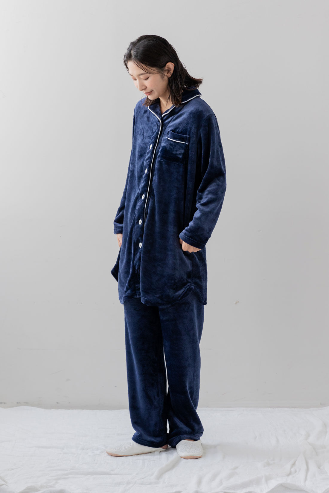FELISSIMO Mama|［Ｍａｍａ　ｓｅｌｅｃｔ］産前・産後使える　ラムフリースパジャマ〈ネイビー〉