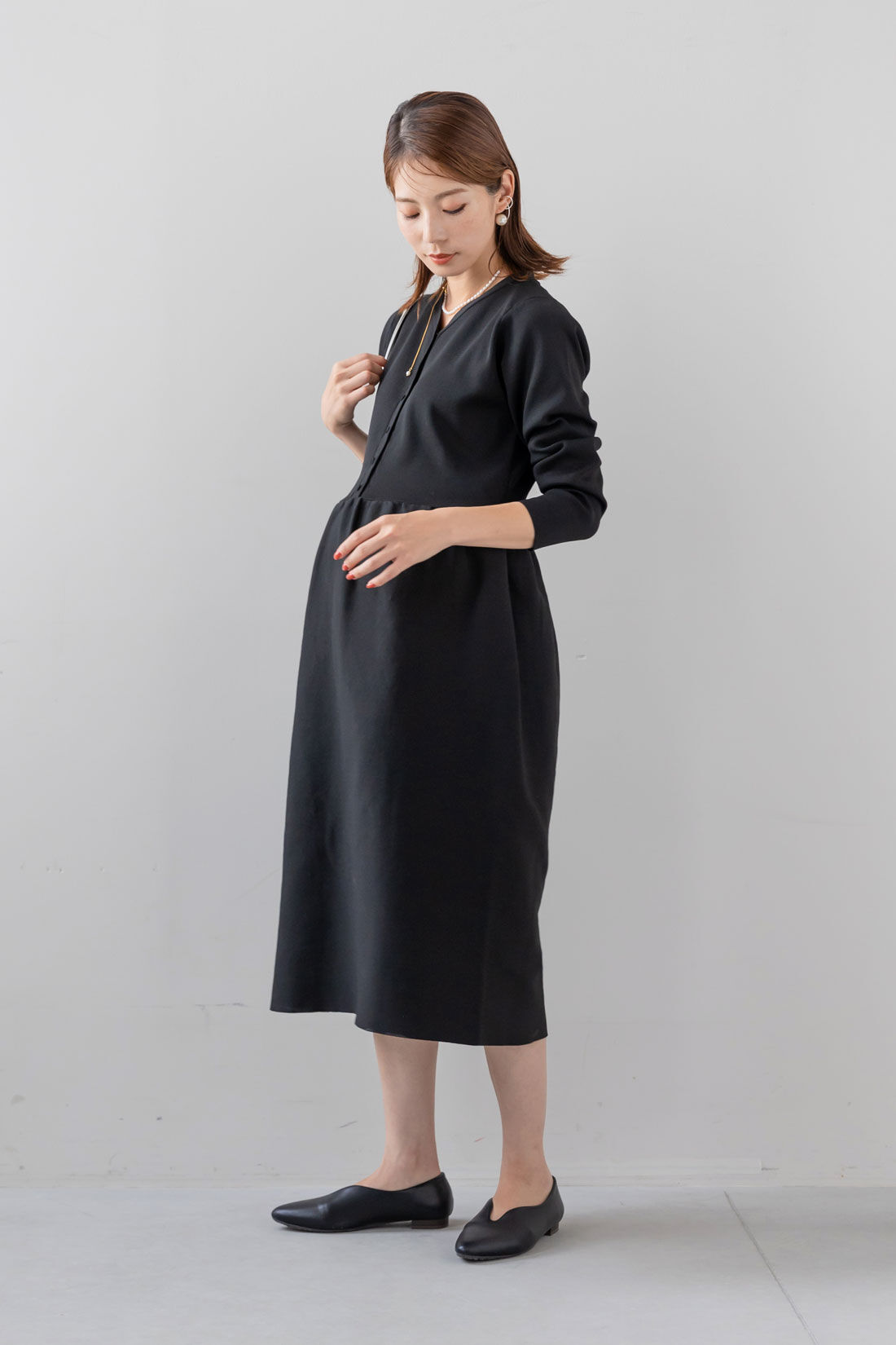 フェリシモMama|Moredde　バウンドニットのブラックニットワンピース