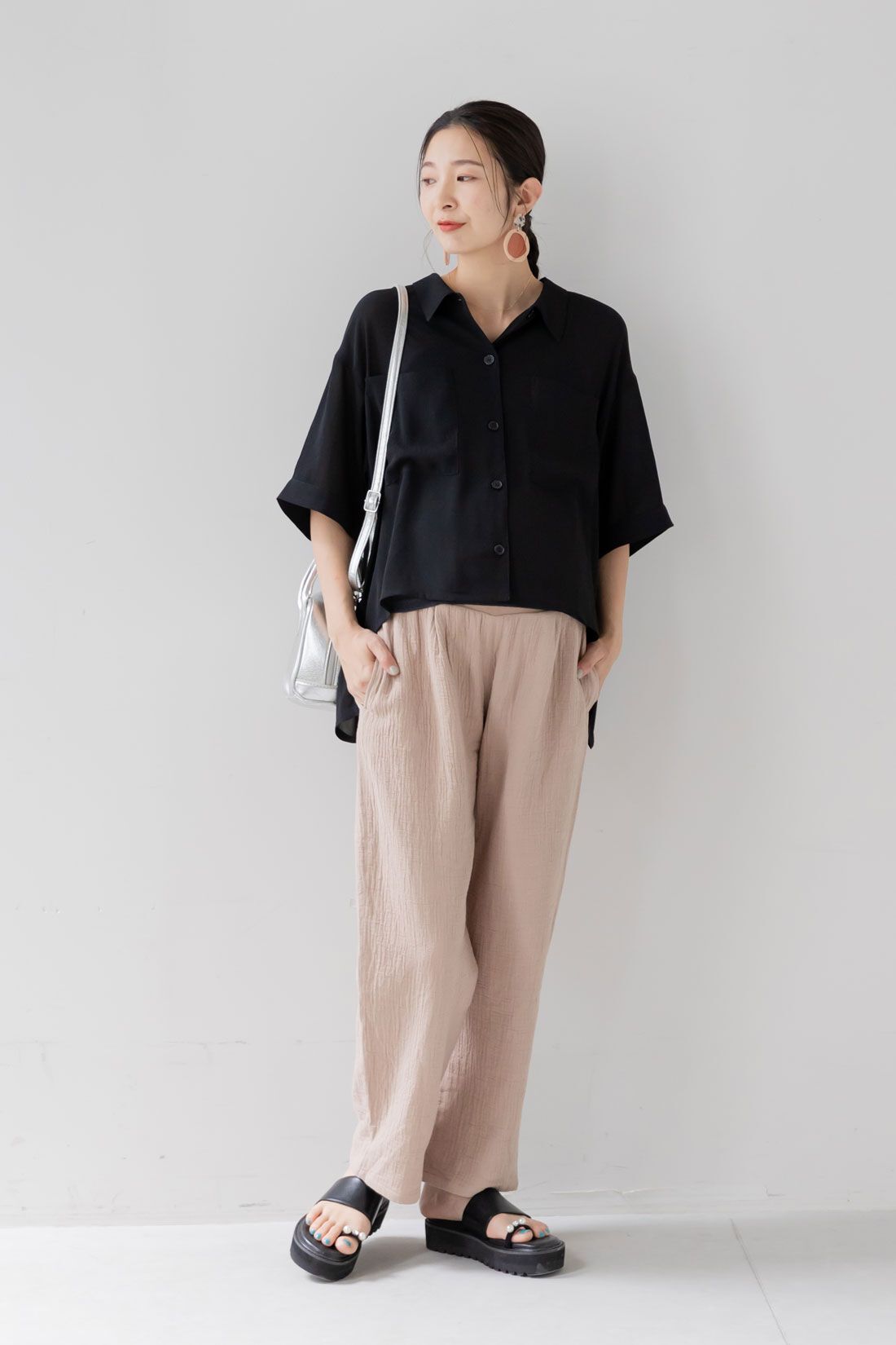 FELISSIMO Mama|Moredde　綿100％楊柳ダブルガーゼ素材が気持ちいい　産前産後楽しめるワイドパンツ〈モカベージュ〉