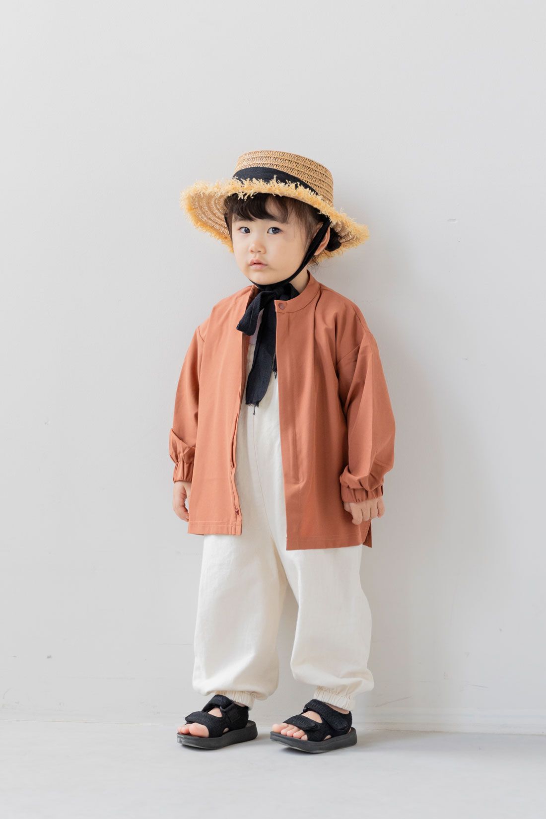 FELISSIMO Mama|Moredde　オーバーサイズのシャツみたいなUVカットキッズラッシュガード〈アプリコットブラウン〉