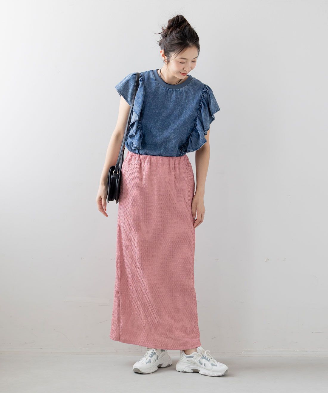 FELISSIMO Mama|Ｍｏｒｅｄｄｅ　産前・産後使える　ふくれジャカード　Ｉラインスカート〈コーラルピンク〉
