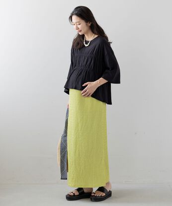 FELISSIMO Mama | マタニティ　産後　ふくれジャカード　Iラインスカート　ライムグリーン