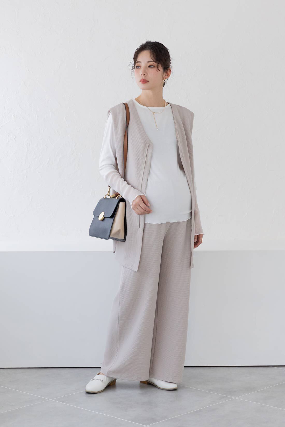 フェリシモMama|Moredde　マタニティから産後も使える　２－ＷＡＹカットソーセットアップ〈グレージュ〉