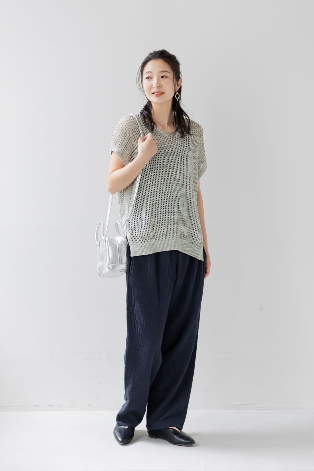 FELISSIMO Mama|Moredde　綿100％楊柳ダブルガーゼ素材が気持ちいい　産前産後楽しめるワイドパンツ〈ブラック〉