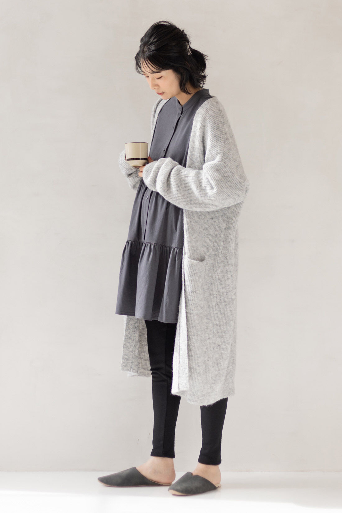 フェリシモMama|Moredde　マタニティから産後も使える　ママによりそうティアードチュニックパジャマ〈チャコール〉