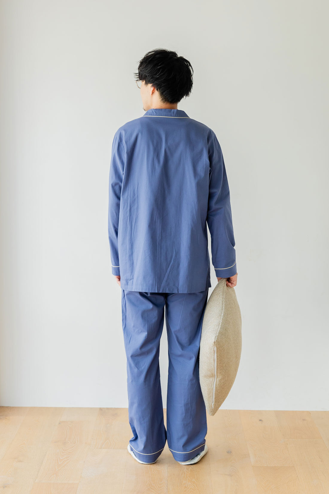 FELISSIMO Mama|Moredde　肌側の微起毛が心地いい　コットン１００％の前あきメンズパジャマ〈アッシュブルー〉|おしりが隠れる丈が安心