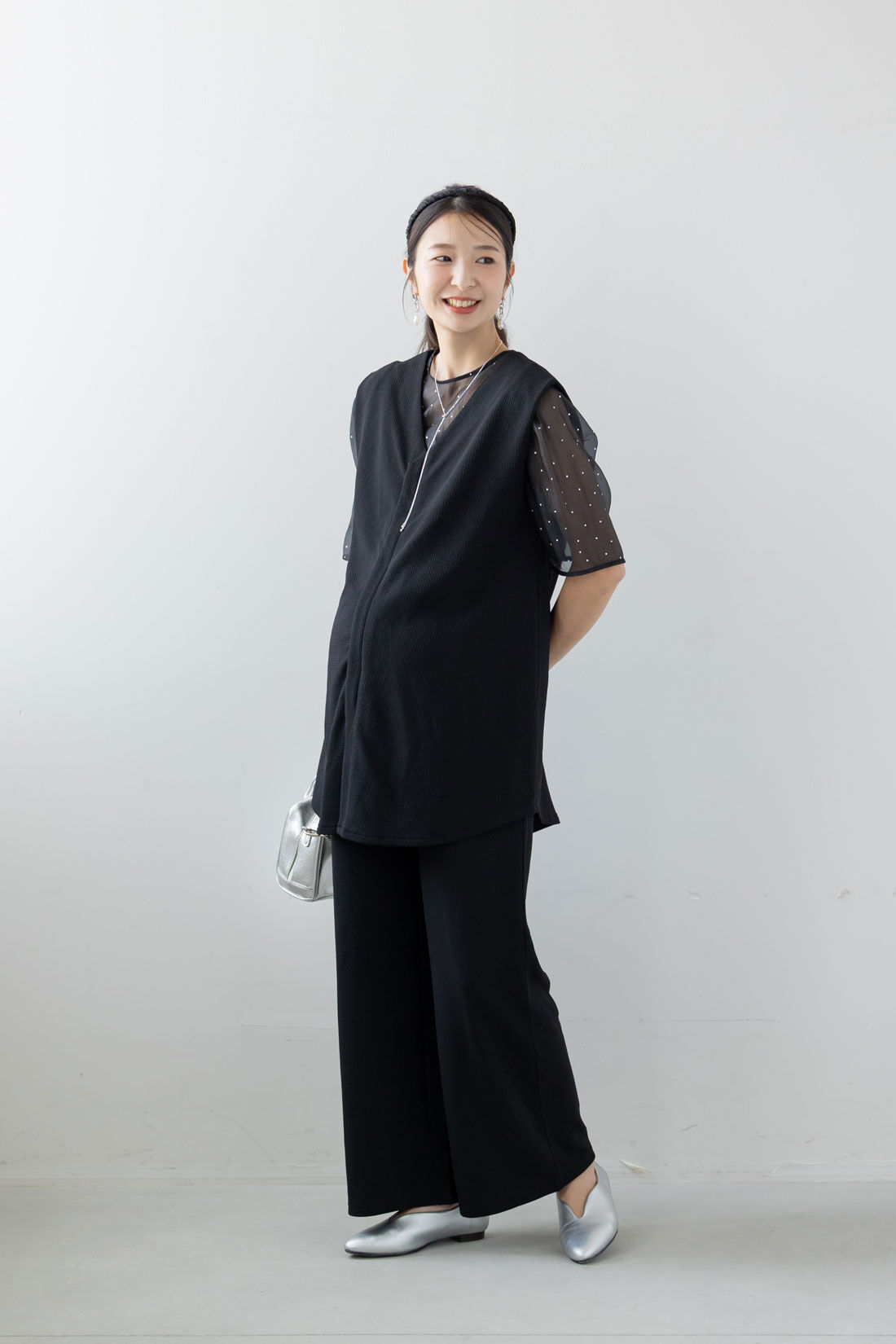 FELISSIMO Mama|Moredde　マタニティから産後も使える　２－ＷＡＹカットソーセットアップ〈ブラック〉