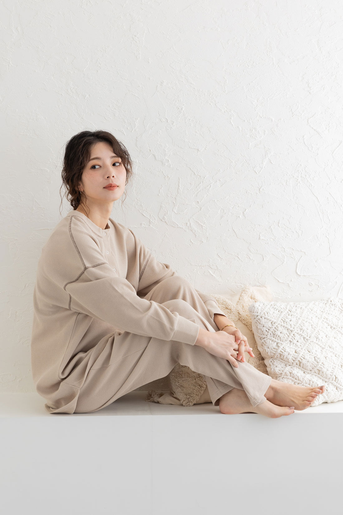 フェリシモMama|Moredde　ワッフル素材のルームウェアセット〈ベージュ〉