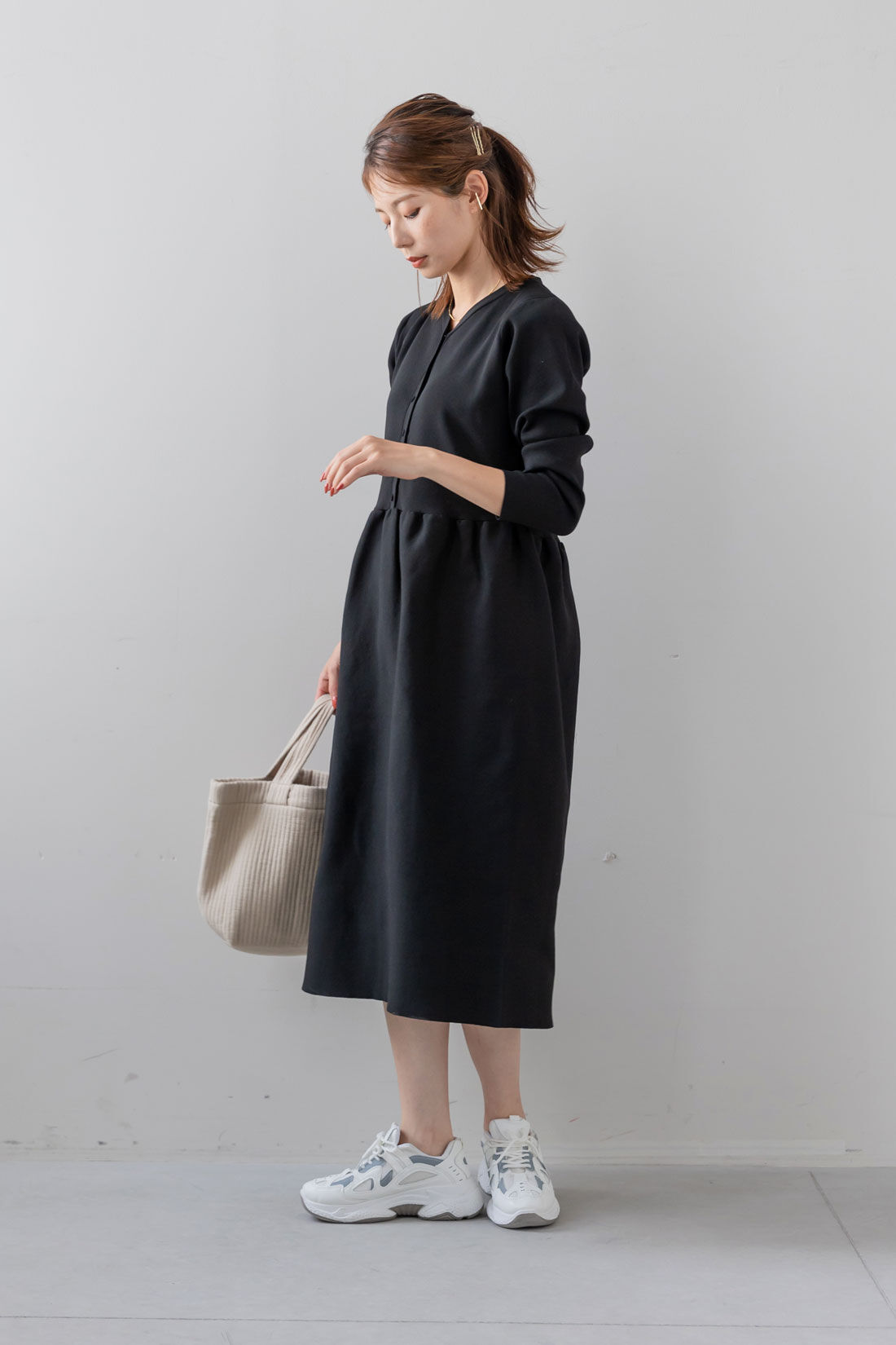 フェリシモMama|Moredde　バウンドニットのブラックニットワンピース
