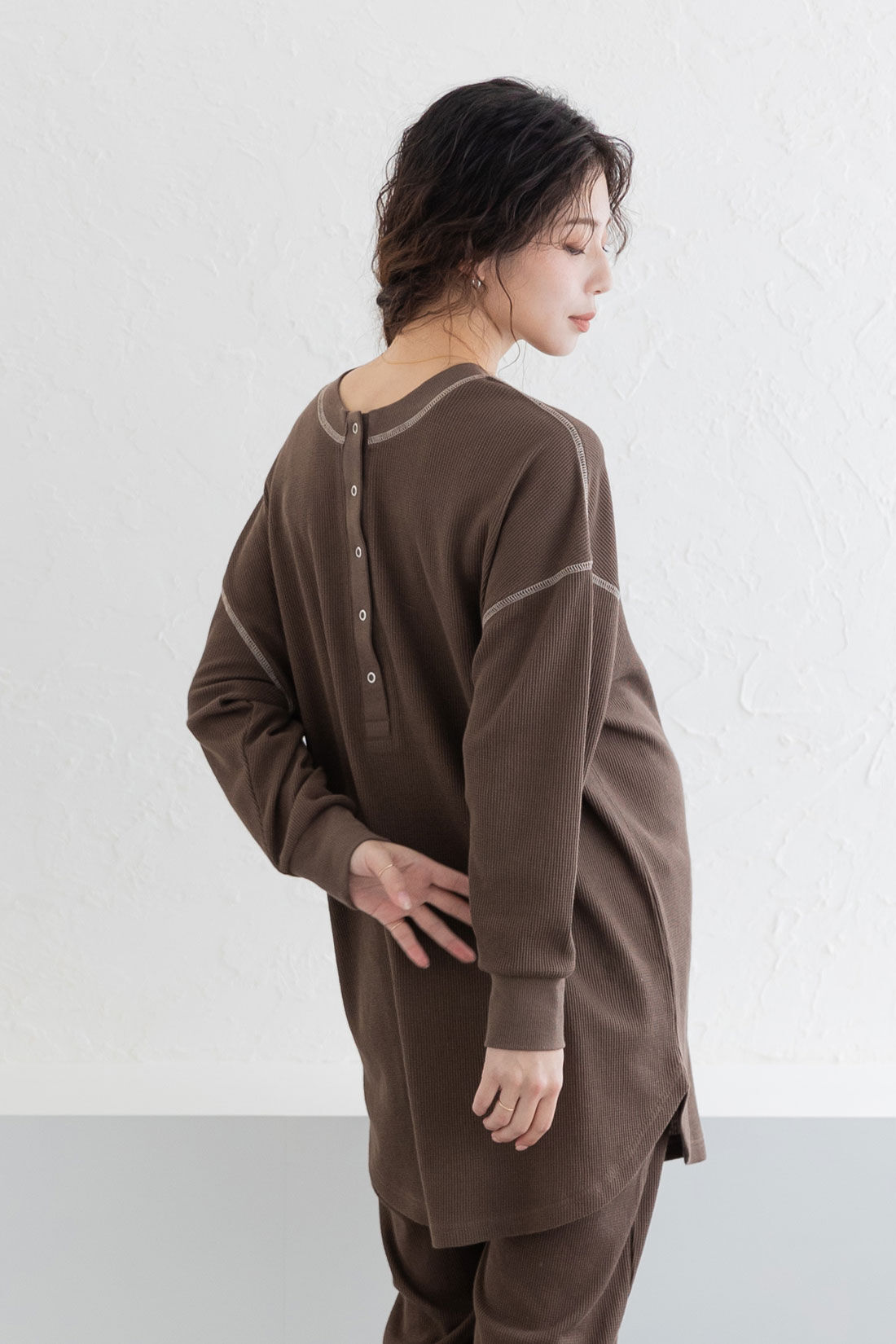 フェリシモMama|Moredde　ワッフル素材のルームウェアセット〈ブラウン〉