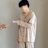 コットン100％ 裏微起毛   メンズ 前あきパジャマ  〈ダークベージュ〉