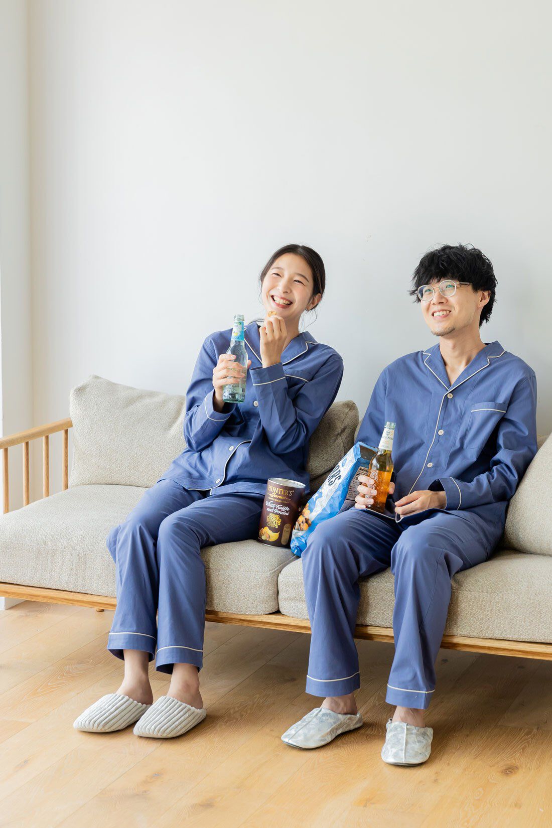FELISSIMO Mama|Moredde　肌側の微起毛が心地いい　コットン１００％の前あきメンズパジャマ〈アッシュブルー〉|パートナーとおそろいでリラックスタイムを過ごせます