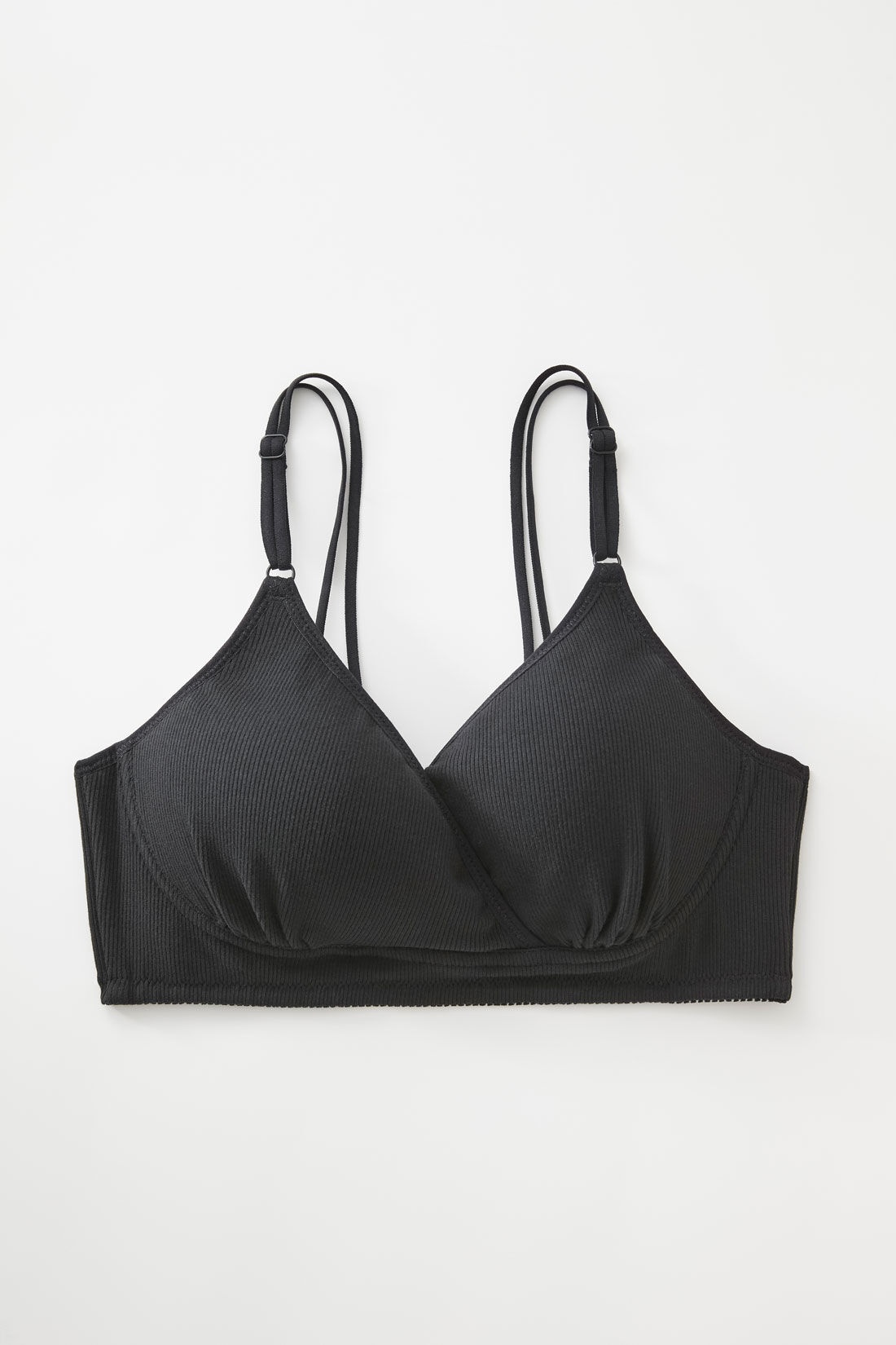 FELISSIMO Mama|［Mama select］産前・産後使える　ストラップが伸びて授乳しやすい　リブ素材のカシュクール授乳ブラジャー〈ブラック〉