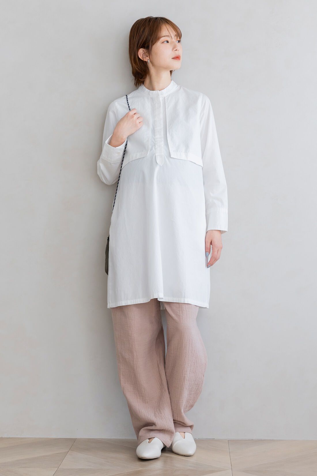 FELISSIMO Mama|Moredde　綿100％楊柳ダブルガーゼ素材が気持ちいい　産前産後楽しめるワイドパンツ〈モカベージュ〉