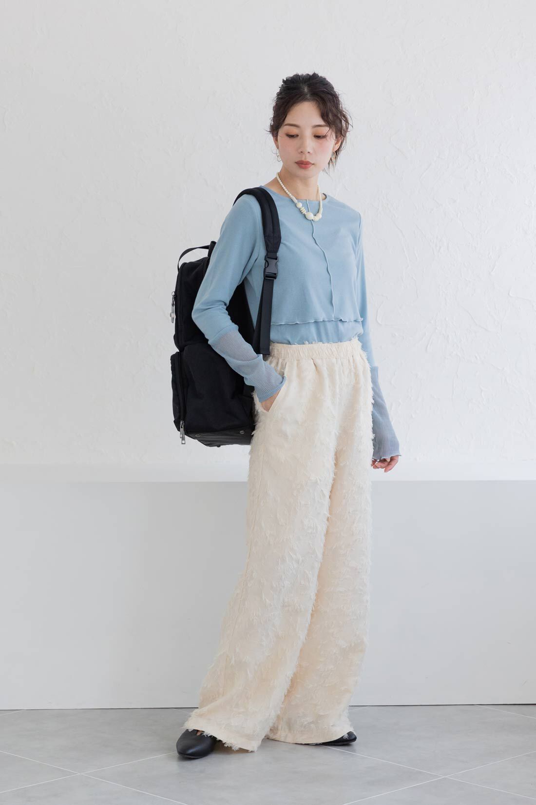FELISSIMO Mama|Moredde　心地いい素材の袖口シアー２ーＷＡＹ授乳トップス〈スモーキーブルー〉
