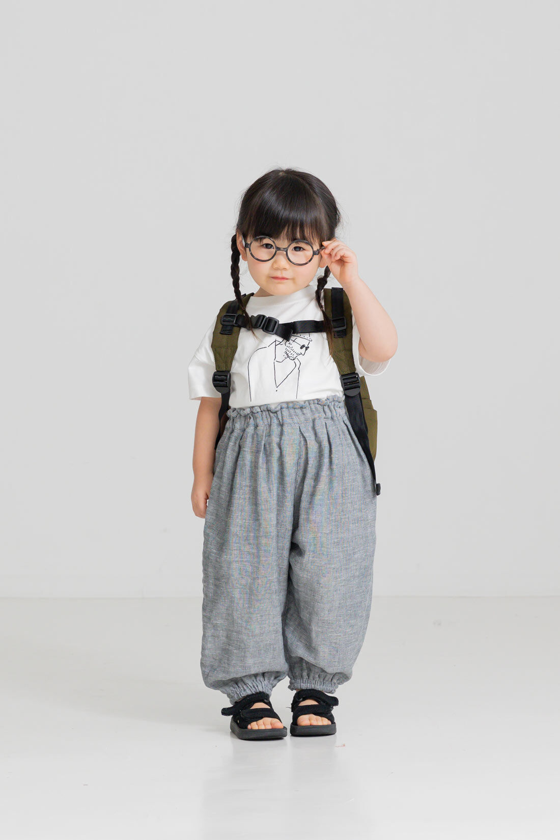 FELISSIMO Mama|リブ　イン　コンフォート　肌に当たる裏側は綿１００％！　風合いのいい麻混ダブルガーゼのぽんわりキッズパンツ〈グレー〉|シンプルなTシャツと合わせてもおしゃれ見え