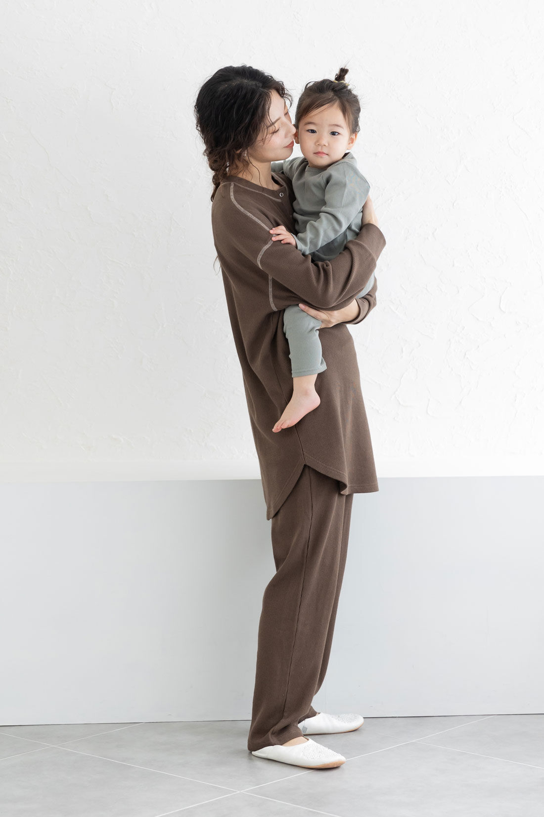 フェリシモMama|Moredde　ワッフル素材のルームウェアセット〈ブラウン〉
