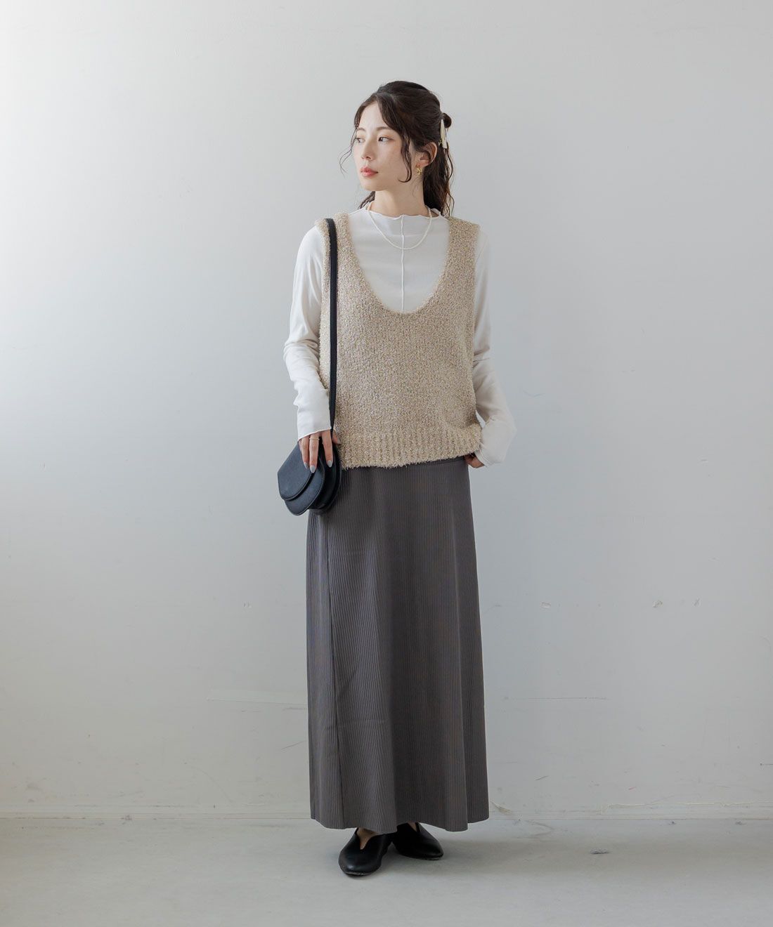 フェリシモMama|Moredde　リップルカットソー素材がらくちんきれいな　産前産後使えるIラインスカート〈グレー〉