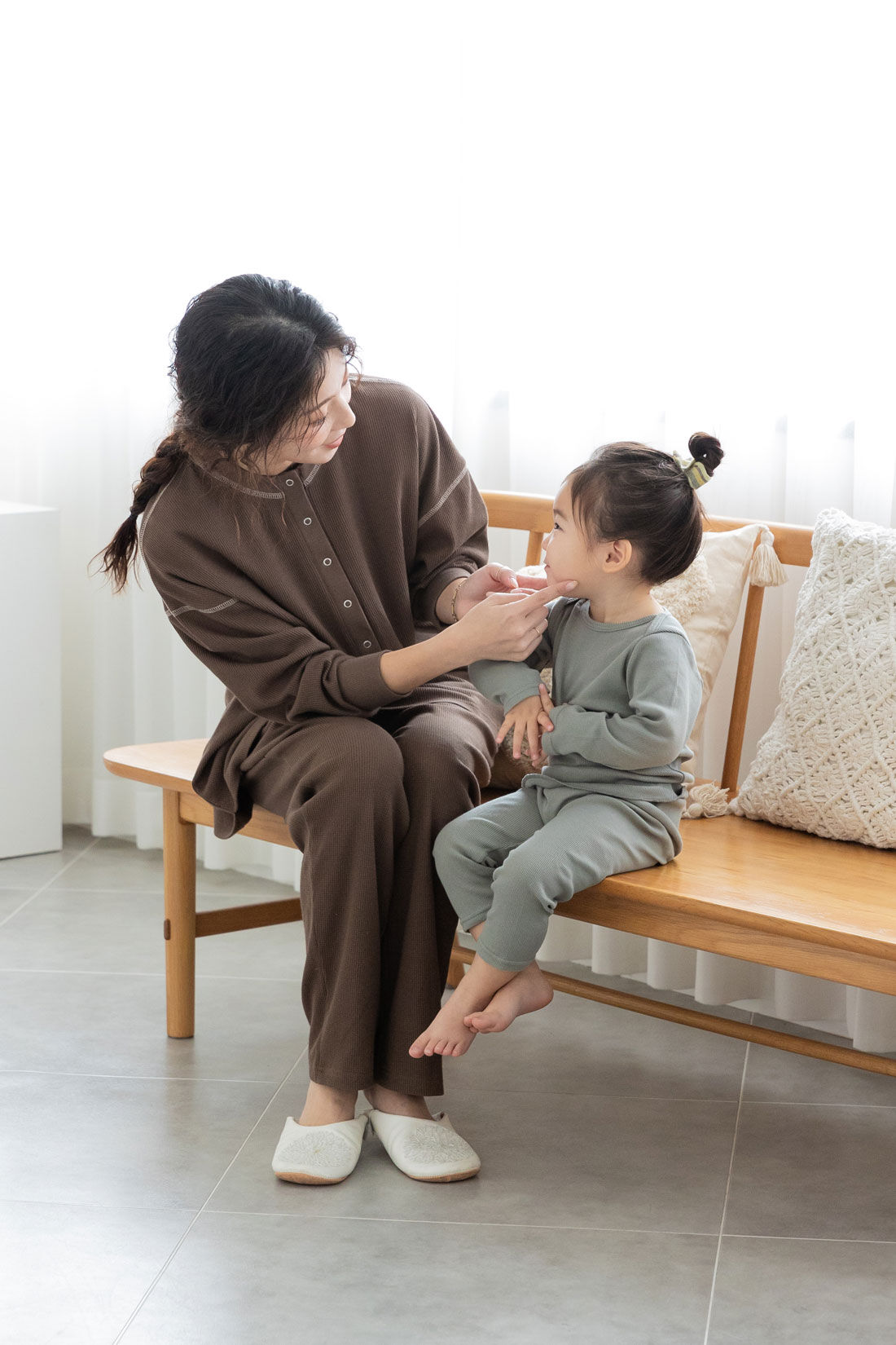 フェリシモMama|Moredde　ワッフル素材のルームウェアセット〈ブラウン〉
