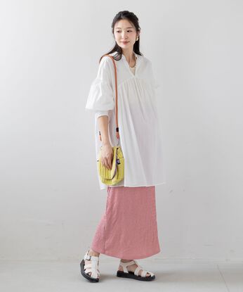 FELISSIMO Mama | マタニティ　産後　ふくれジャカード　Iラインスカート　コーラルピンク