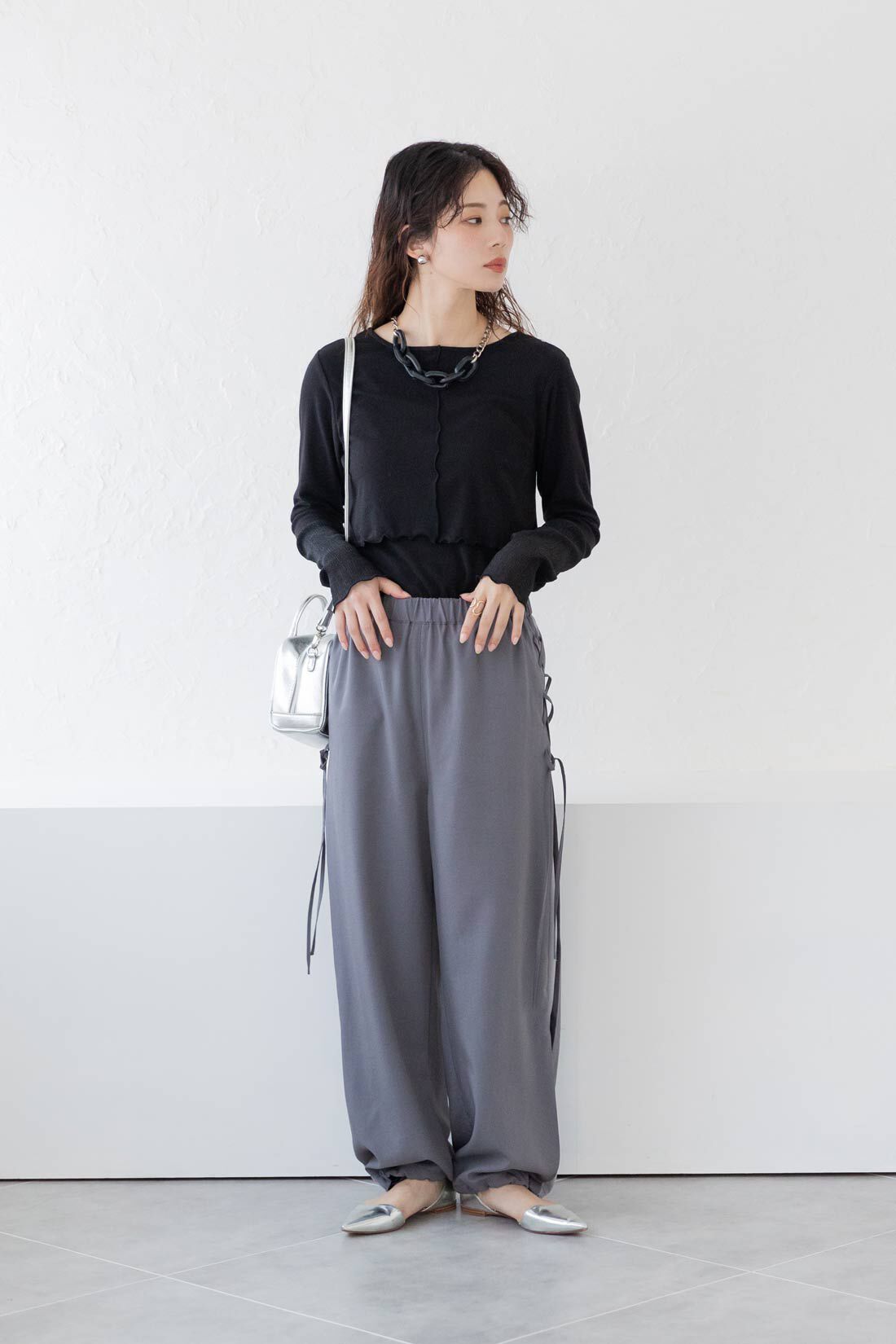 フェリシモMama|Moredde　心地いい素材の袖口シアー２ーＷＡＹ授乳トップス〈ブラック〉|model:H166 　Mサイズ
