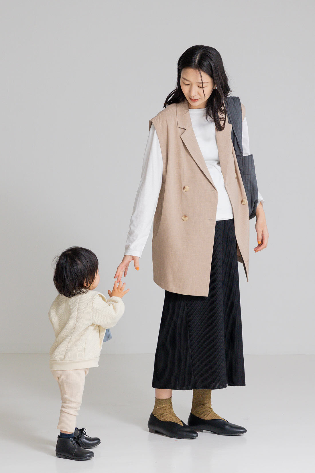フェリシモMama|Moredde　リップルカットソー素材がらくちんきれいな　産前産後使えるIラインスカート〈ブラック〉
