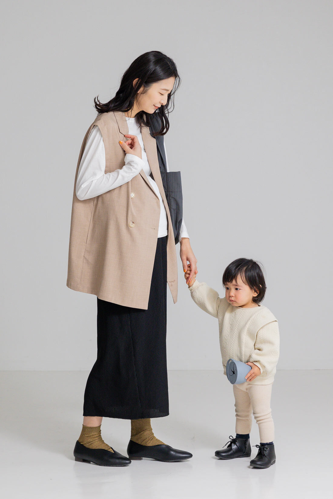 フェリシモMama|Moredde　リップルカットソー素材がらくちんきれいな　産前産後使えるIラインスカート〈ブラック〉
