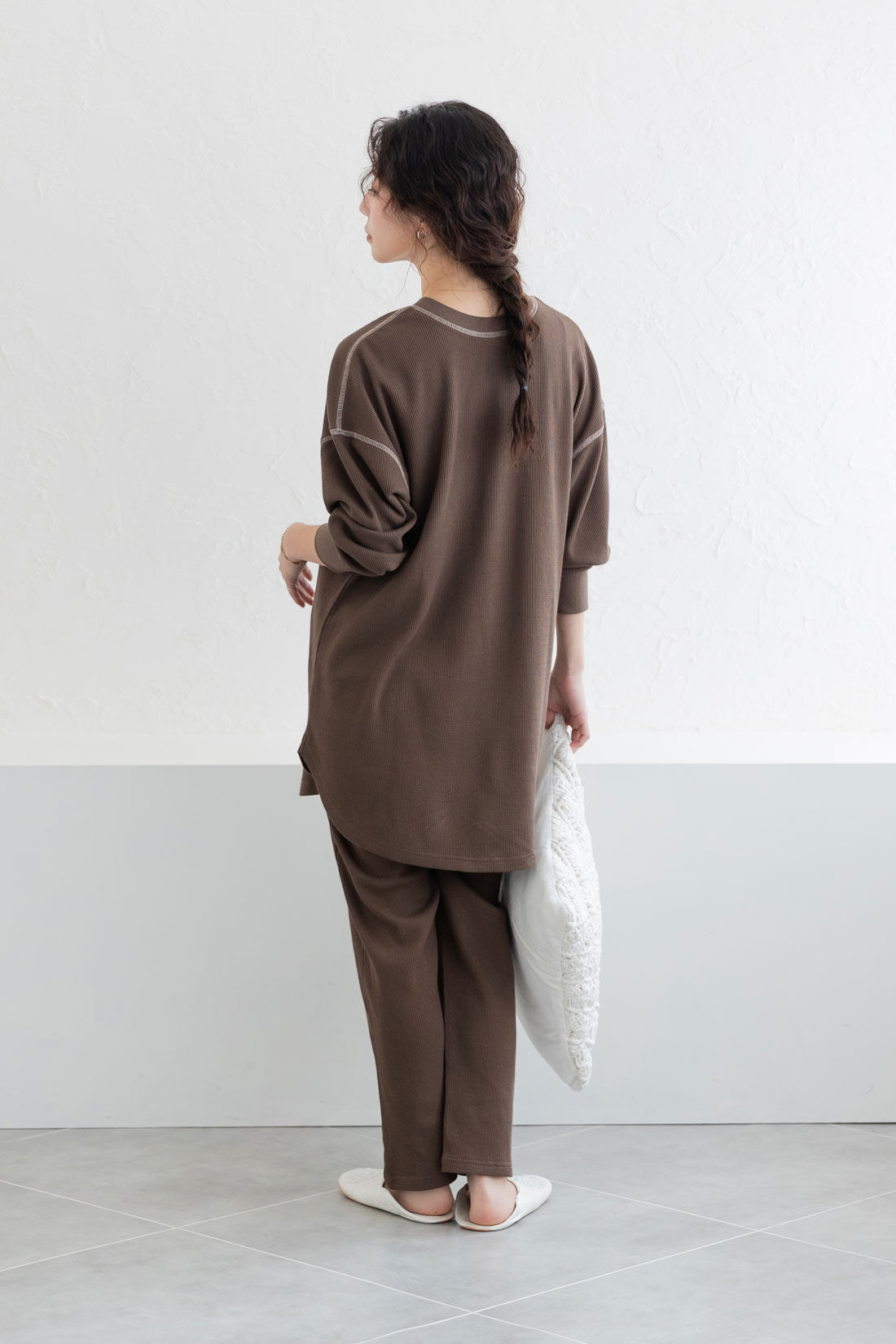 フェリシモMama|Moredde　ワッフル素材のルームウェアセット〈ブラウン〉