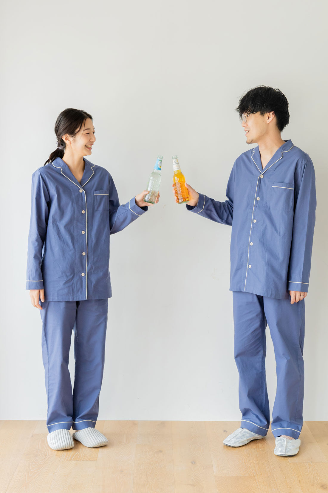 FELISSIMO Mama|Moredde　肌側の微起毛が心地いい　コットン１００％の前あきメンズパジャマ〈アッシュブルー〉