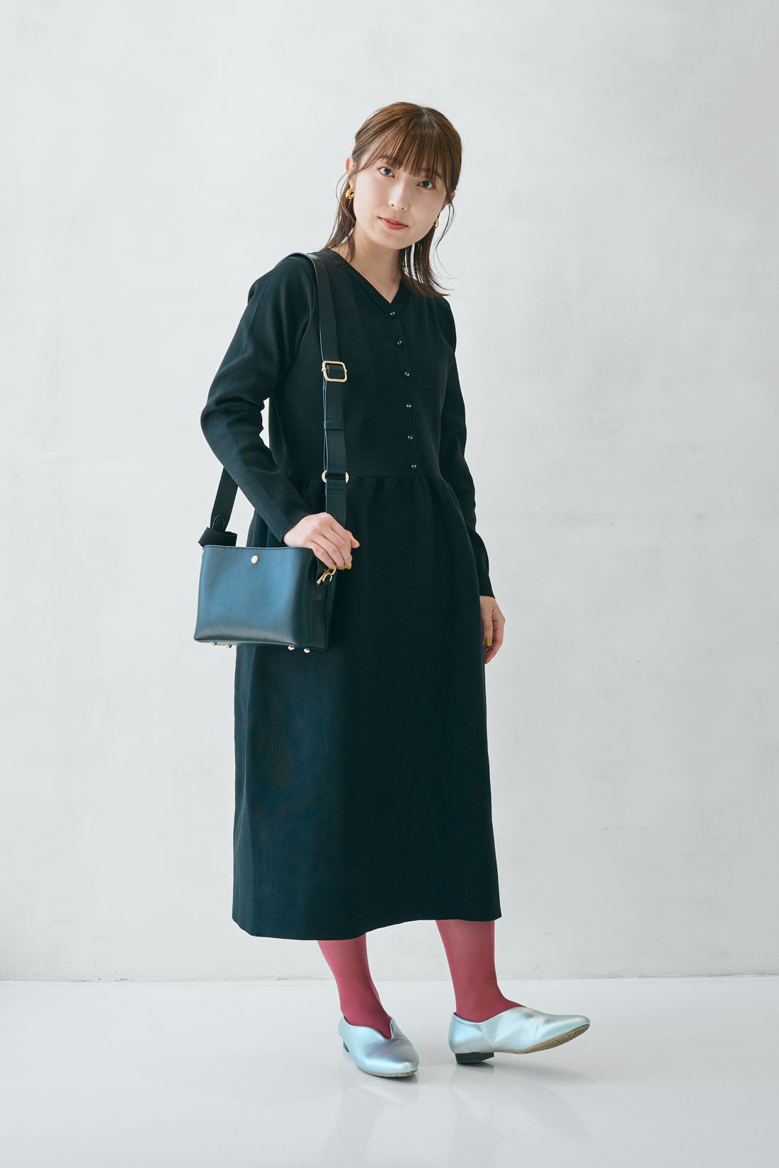 フェリシモMama|Moredde　バウンドニットのブラックニットワンピース