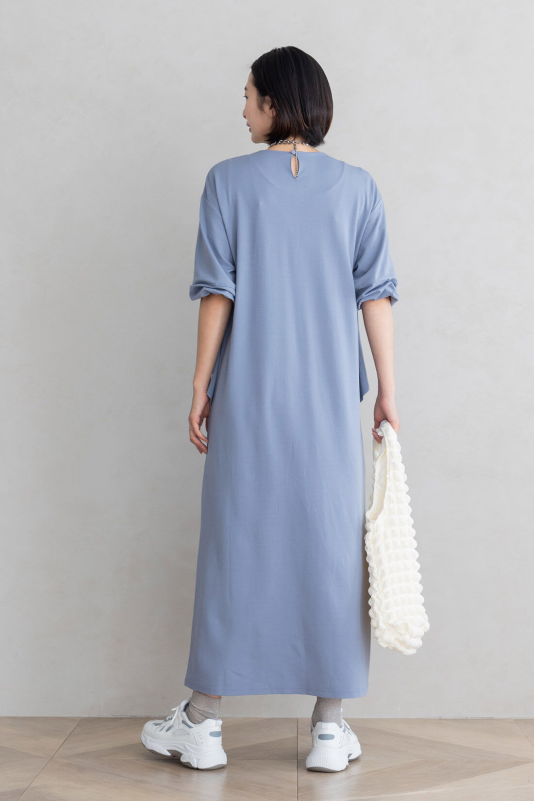 フェリシモMama|Moredde　フォーマルシーンでも使える　授乳がかんたん　しなやかカットソーのデザインワンピース〈グレイッシュブルー〉