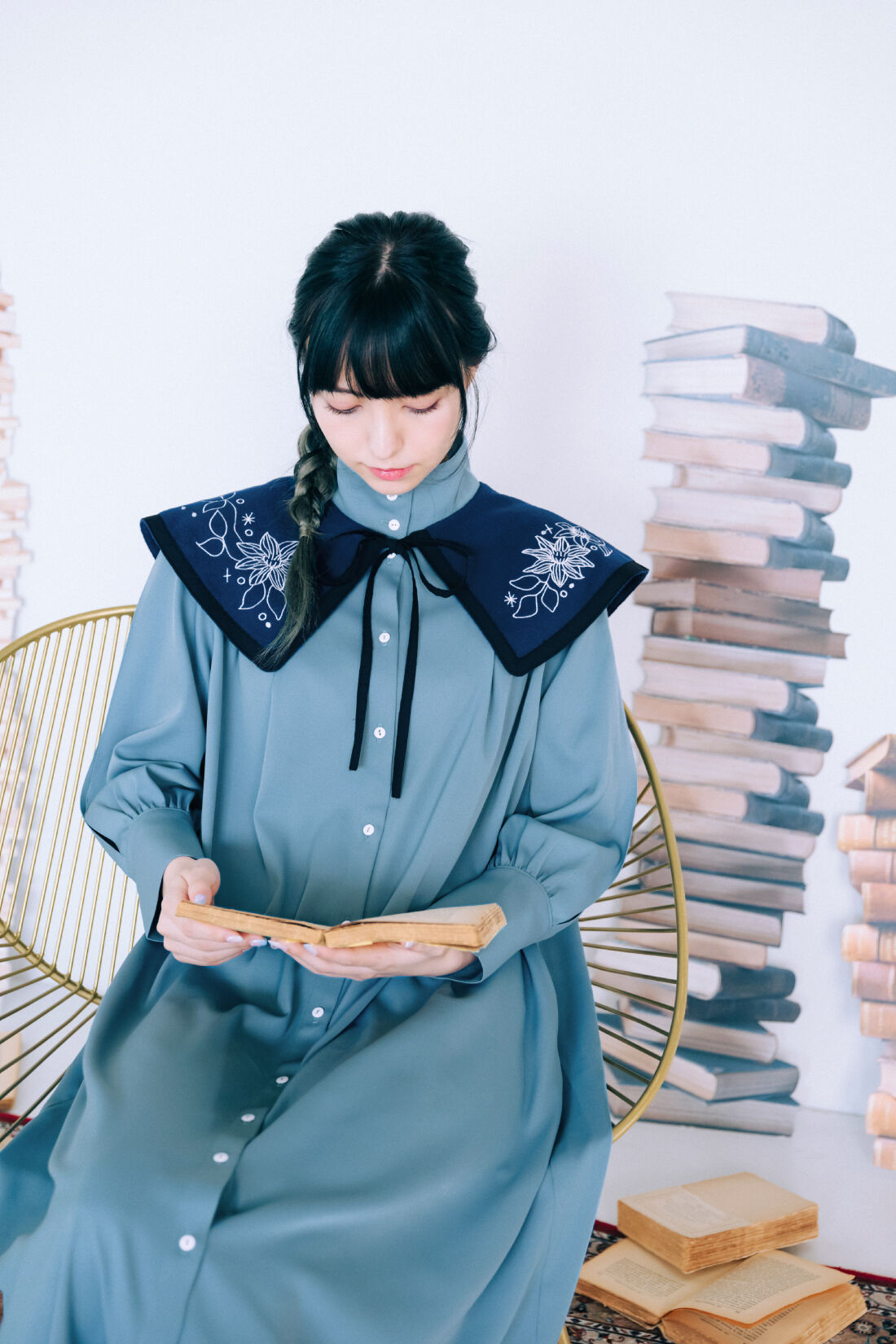 魔法部|魔法部　夢を旅する　ふわふわ付け衿付きナイトドレス風ワンピース〈ブルー〉